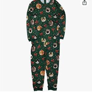 Mens Green Light Up Kitty Cat Christmas Ornament Union Suit Sleeper Pajamas